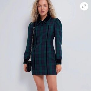 Tuckernuck Green and Navy Plaid Velvet-Trim Mini Dress